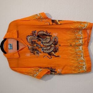 Vintage Just Cruising Orange Dragon Tiger Print Dress Shirt Size Medium